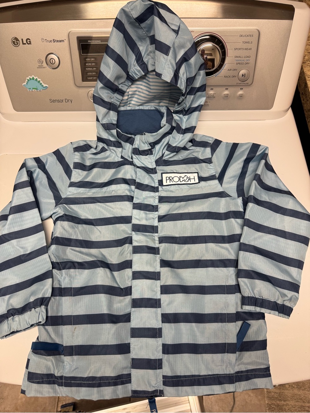 PRODOH size 5 Striped Hooded Rain Jacket - Light Blue & Navy